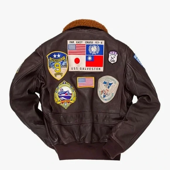 Men's Cockpit Aviator Leather Bomber Jacket with Patches L Large - Picture 15 of 16